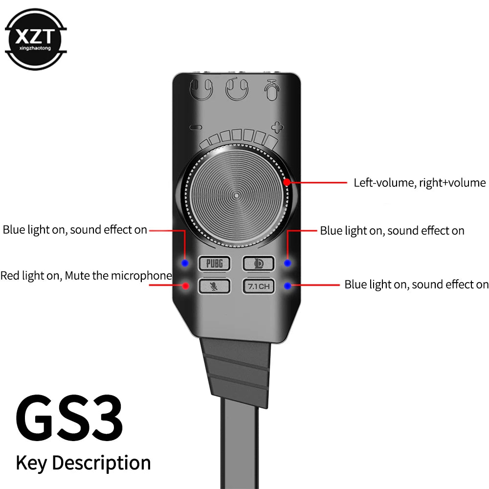 7.1 Channel External USB Gaming Sound Card - PlusGamer