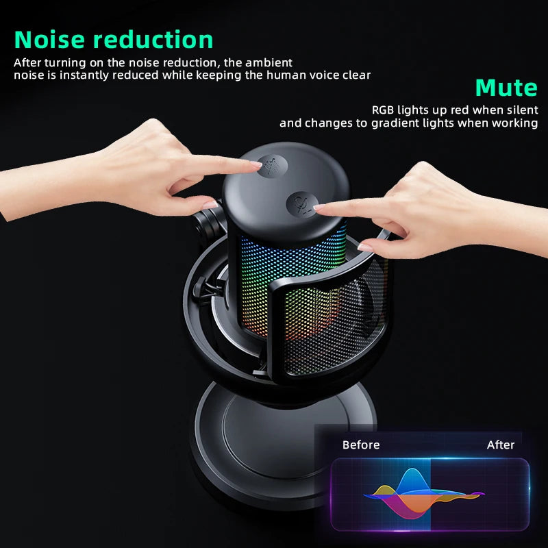 RGB USB Gaming Mic with Touch-Mute & Output - PlusGamer