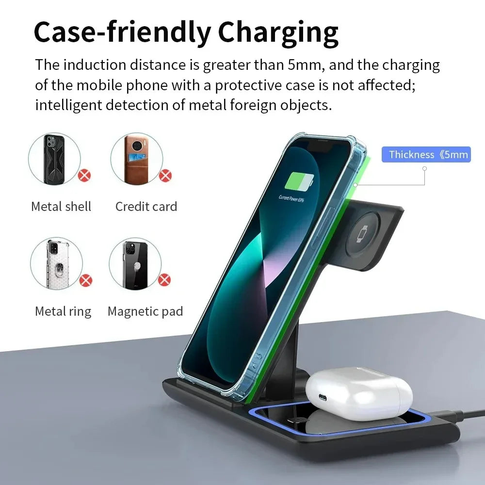 3-in-1 Foldable 30W LED Charging Stand - PlusGamer