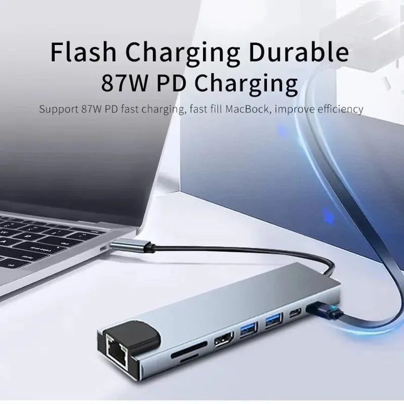 8-in-1 Type-C Hub with 4K HDMI & RJ45 - PlusGamer
