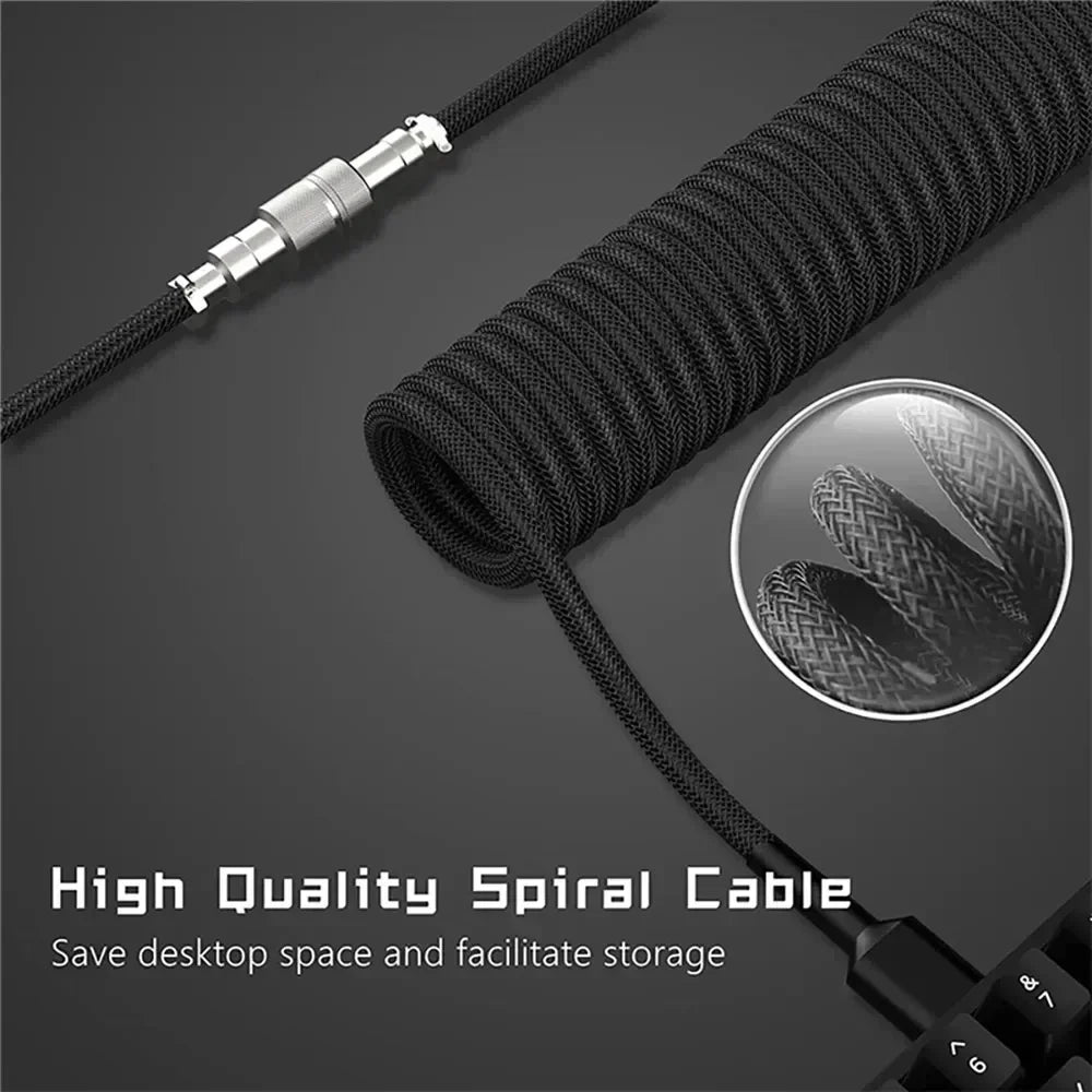 Coiled Type-C Braided Aviation Keyboard Cable - PlusGamer