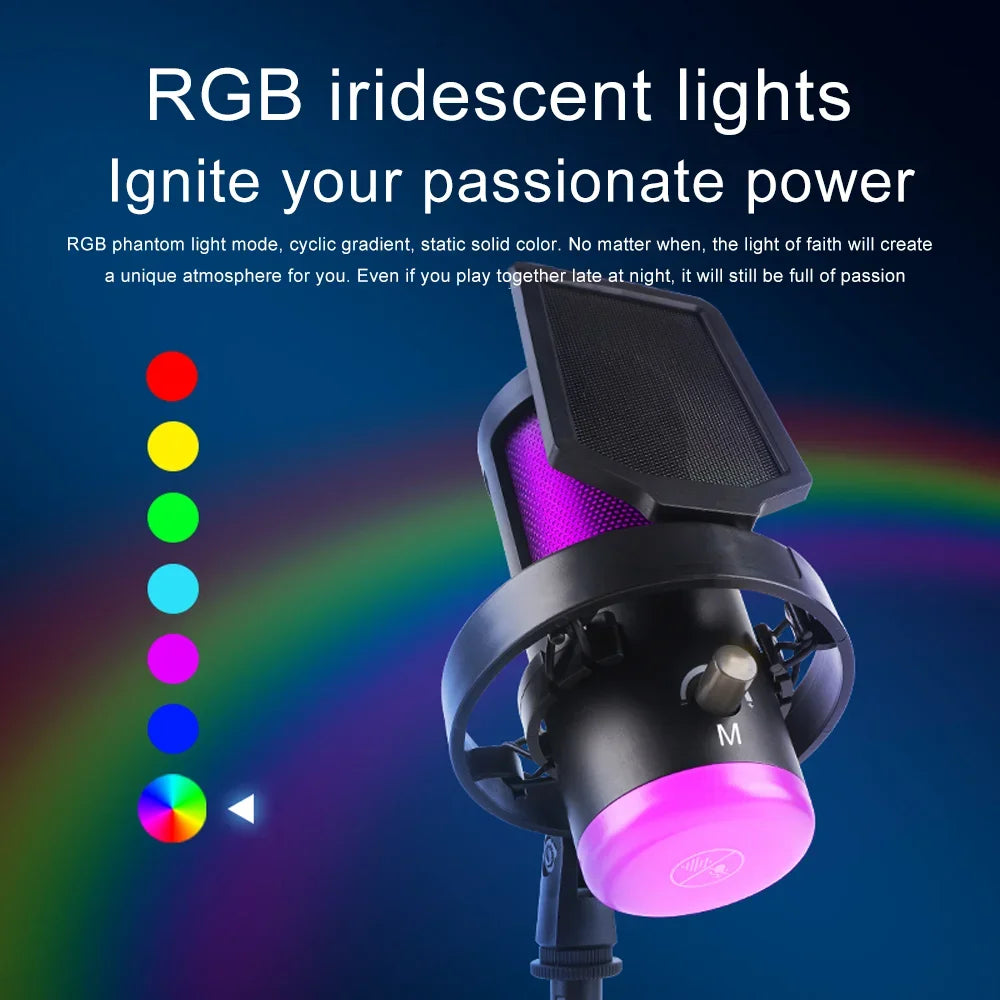 Haomuren RGB Dynamic USB Gaming Microphone with Noise Reduction - PlusGamer