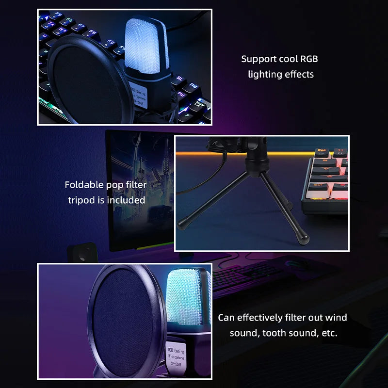 USB RGB Condenser Microphone with Noise Reduction - PlusGamer