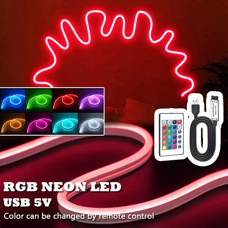 5V USB RGB Flexible Neon Rope Light - PlusGamer