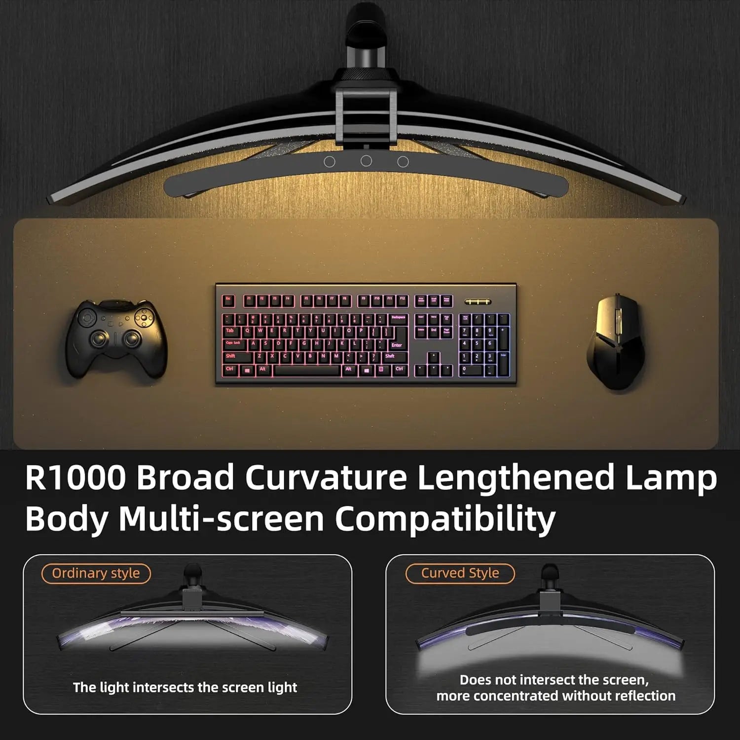 Curved Monitor Light Bar with 3-Color Dimming - PlusGamer