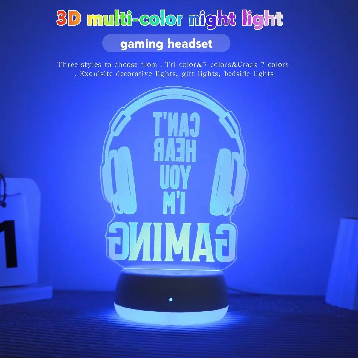 3D LED RGB Gaming Headphone Nightlight - PlusGamer