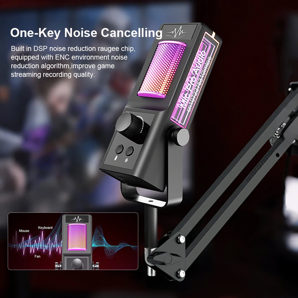 RGB Gaming Mic with Boom Arm & DSP - PlusGamer