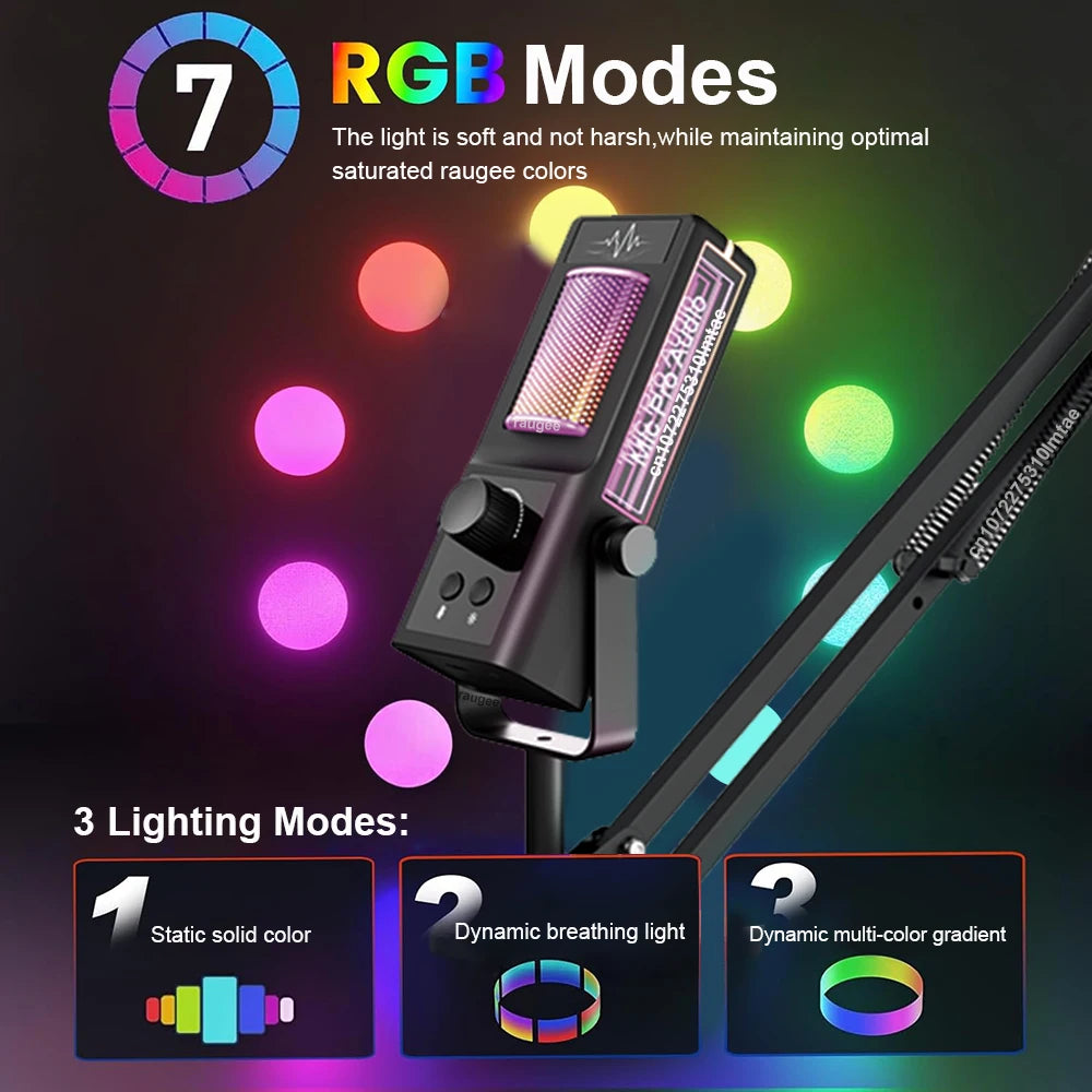 RGB Gaming Mic with Boom Arm & DSP - PlusGamer