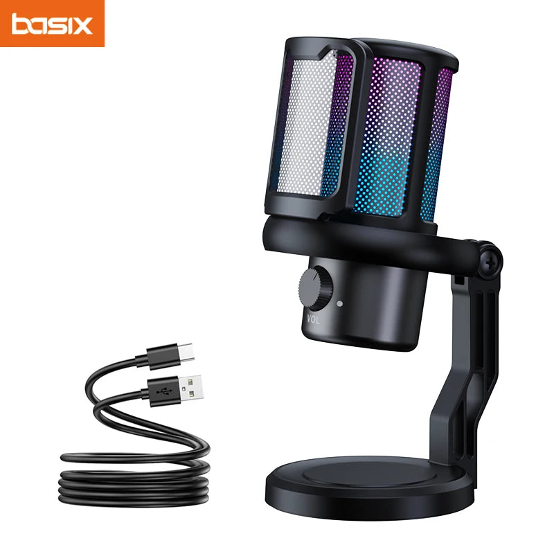 RGB USB Gaming Mic with Touch-Mute & Output - PlusGamer