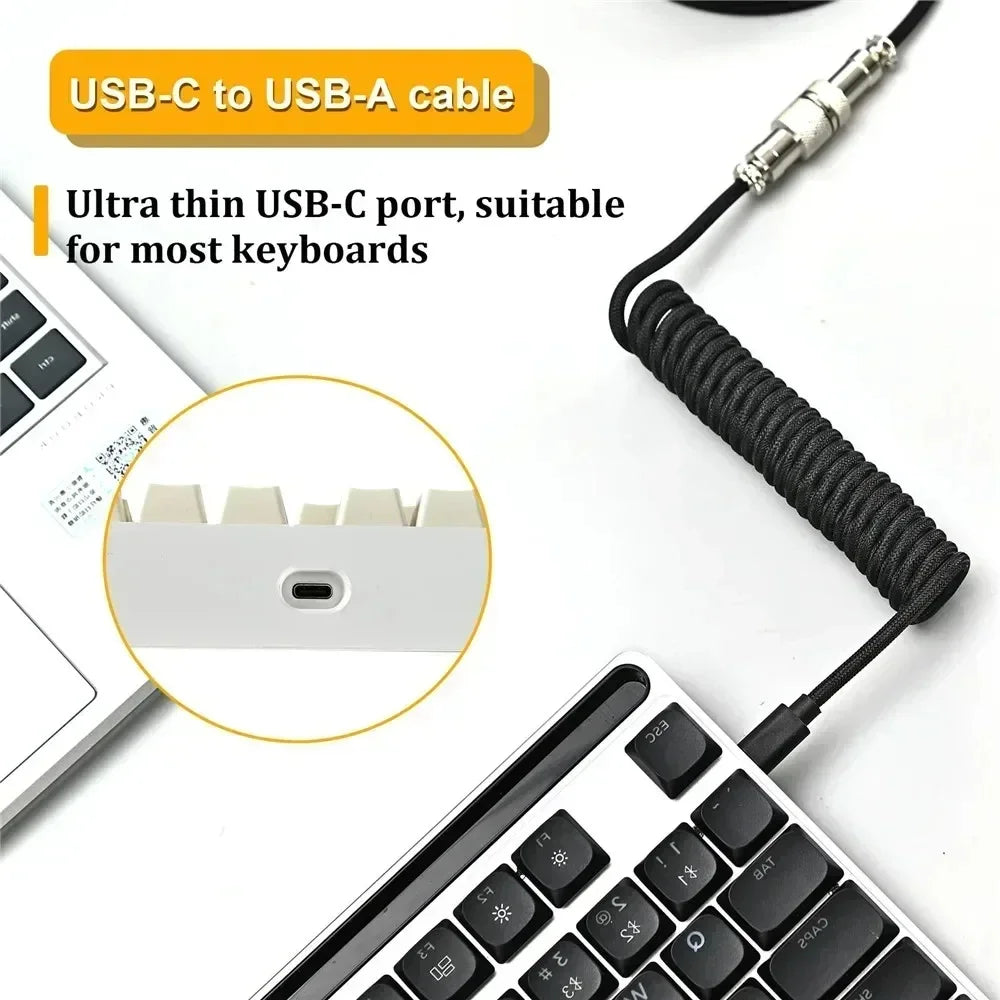 Coiled Type-C Braided Aviation Keyboard Cable - PlusGamer
