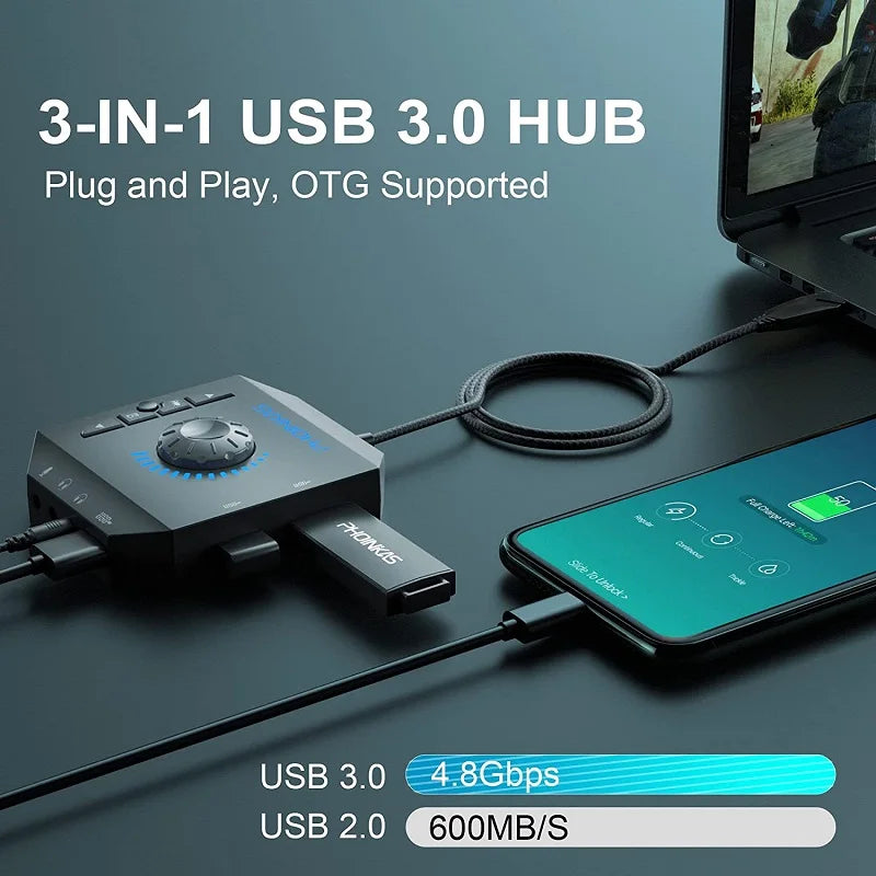 External USB Audio Adapter Sound Card with 3.5mm Interface - PlusGamer