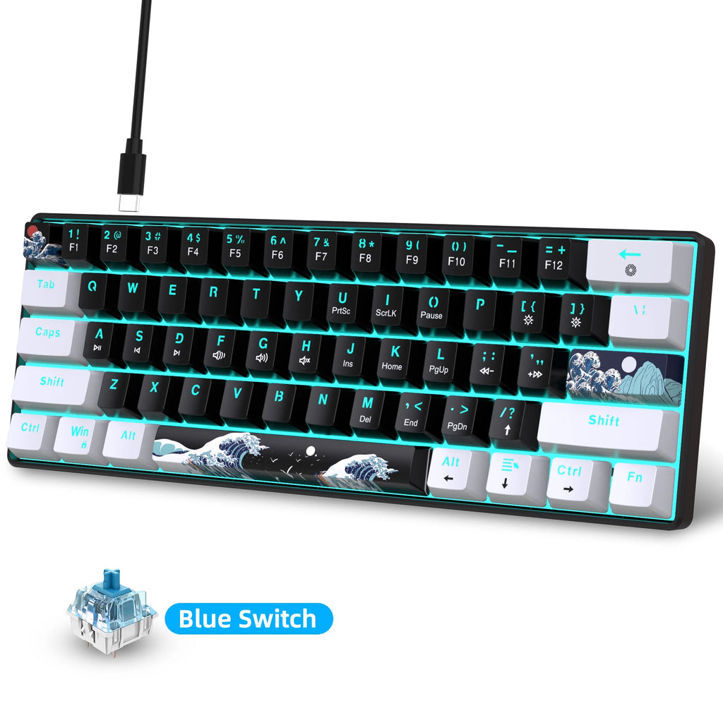 60% Compact Mechanical Keyboard with Blue Switches - PlusGamer