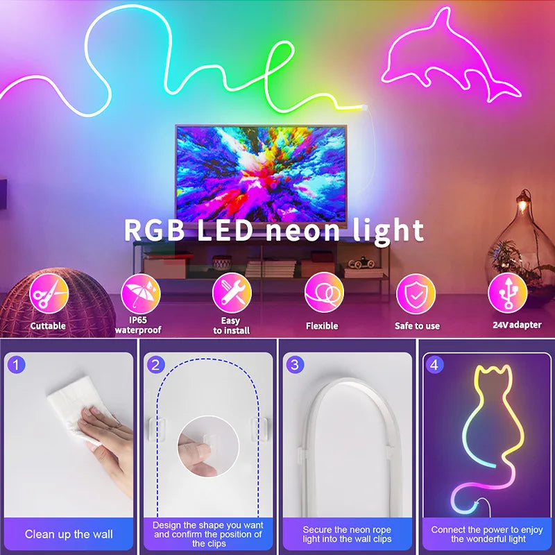 APP Control RGB Neon Rope Light with Music Sync - PlusGamer