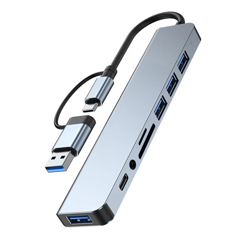 8-in-2 USB & Type-C Hub with Audio Jack - PlusGamer