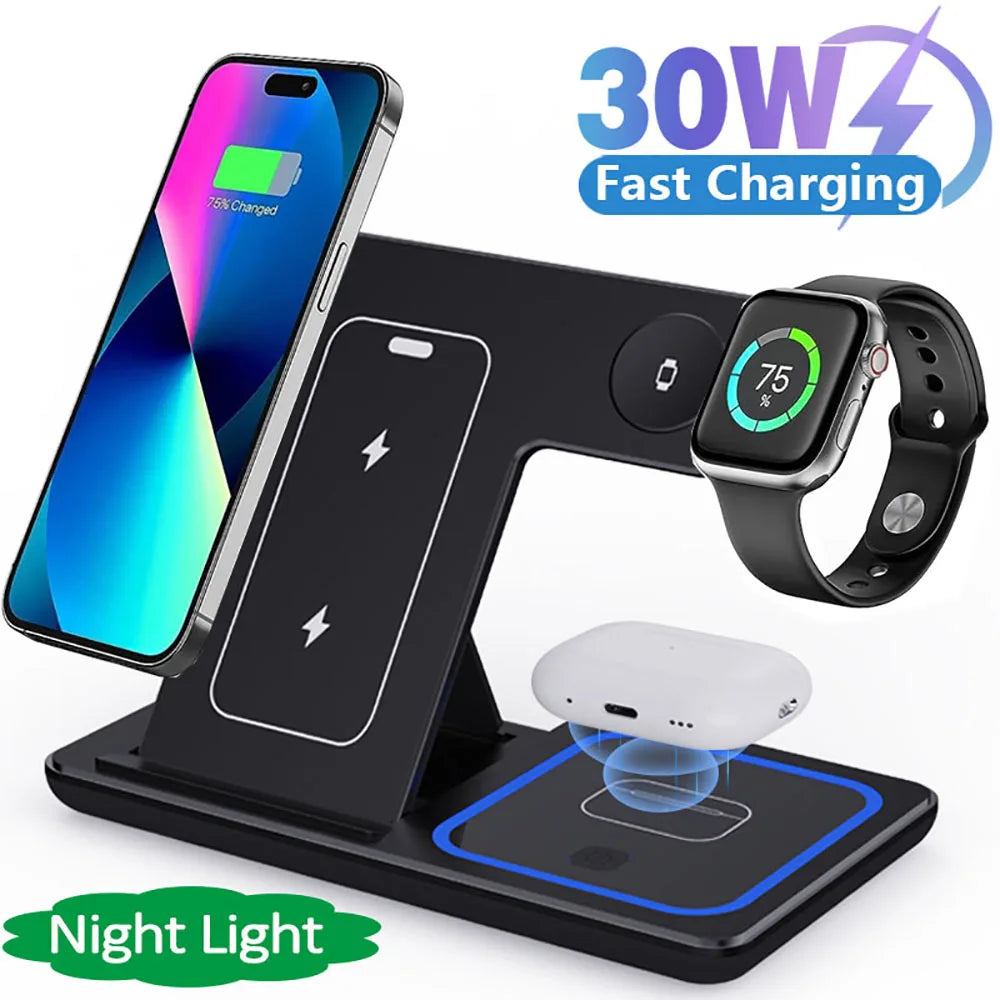 3-in-1 Foldable 30W LED Charging Stand - PlusGamer