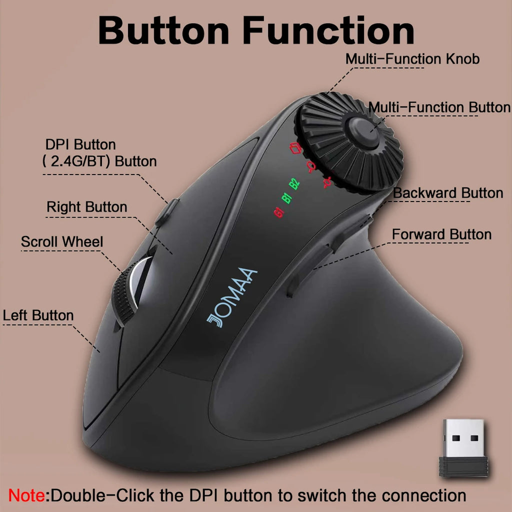 JOMAA Dual-Mode Vertical Wireless Mouse - PlusGamer