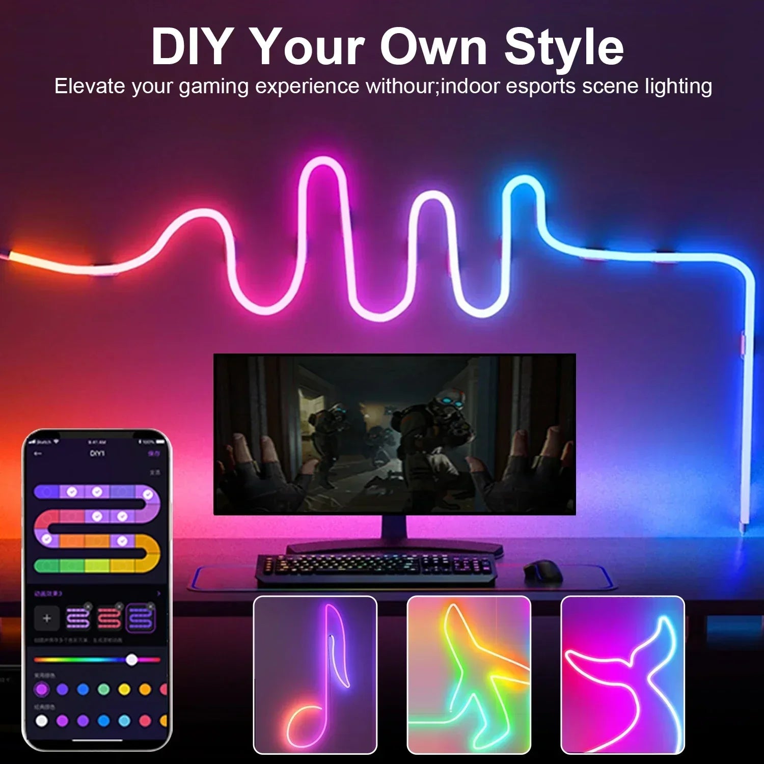 APP Control RGB Music Sync Neon Rope Light - PlusGamer