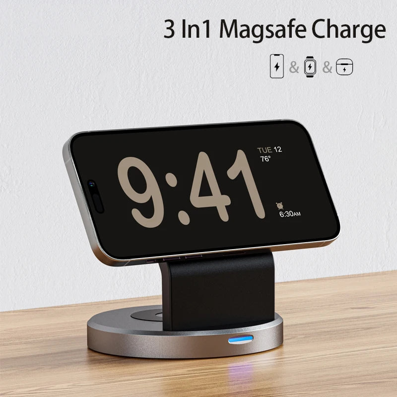 3-in-1 MagSafe Fast Wireless Charging Stand for iPhone, iWatch & AirPods - PlusGamer