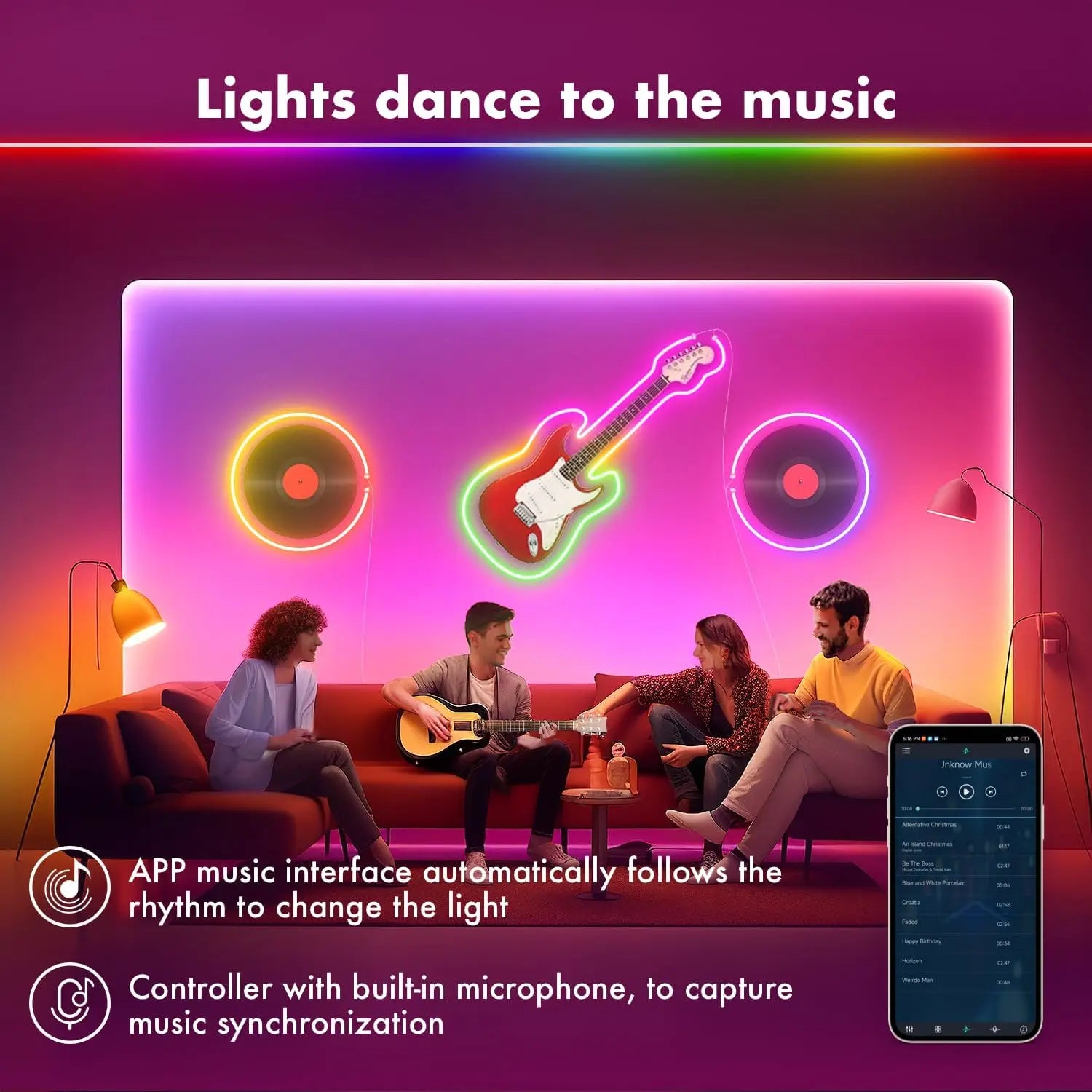 APP Control RGB Music Sync Waterproof Neon Rope Light - PlusGamer