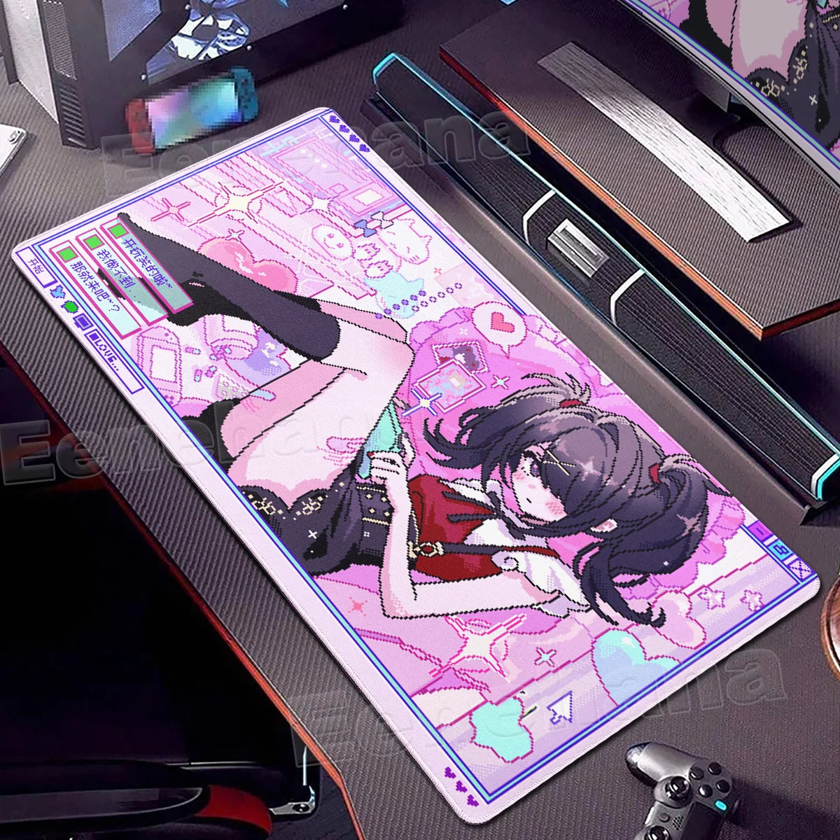 Pink Purple Pixelated Art Mouse Pad - PlusGamer