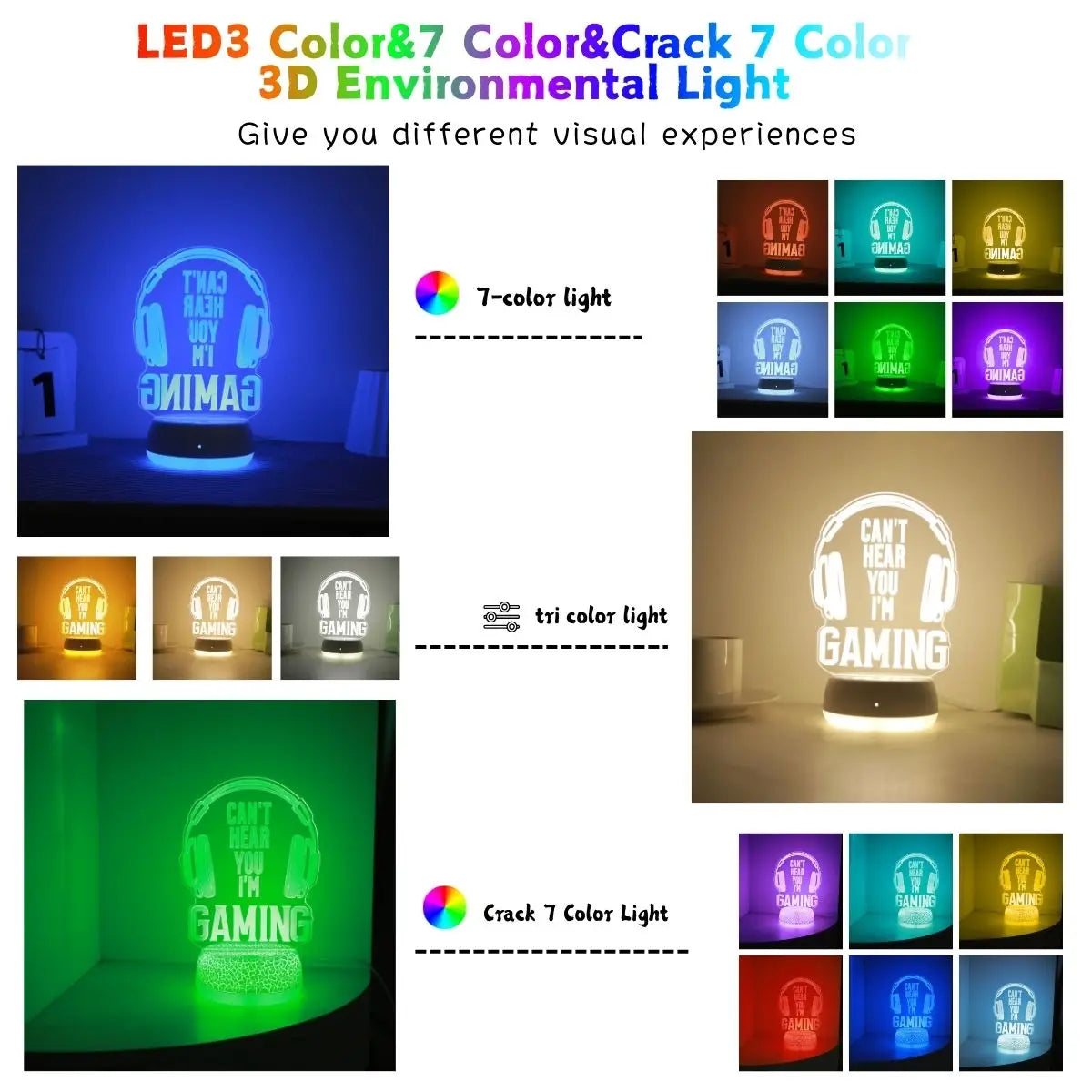3D LED RGB Gaming Headphone Nightlight - PlusGamer
