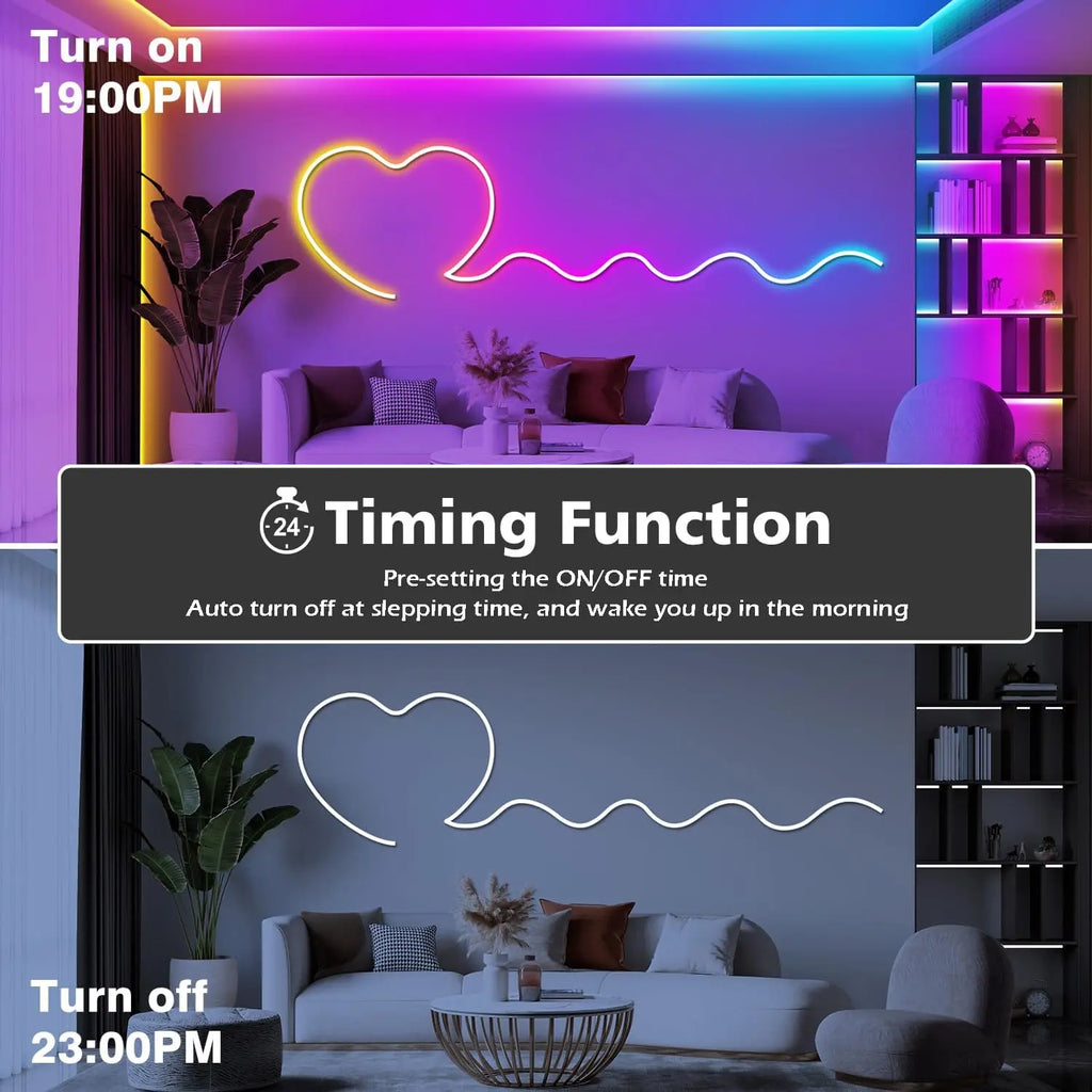 APP Control RGB Music Sync Flexible Neon Rope Light (10M) - PlusGamer