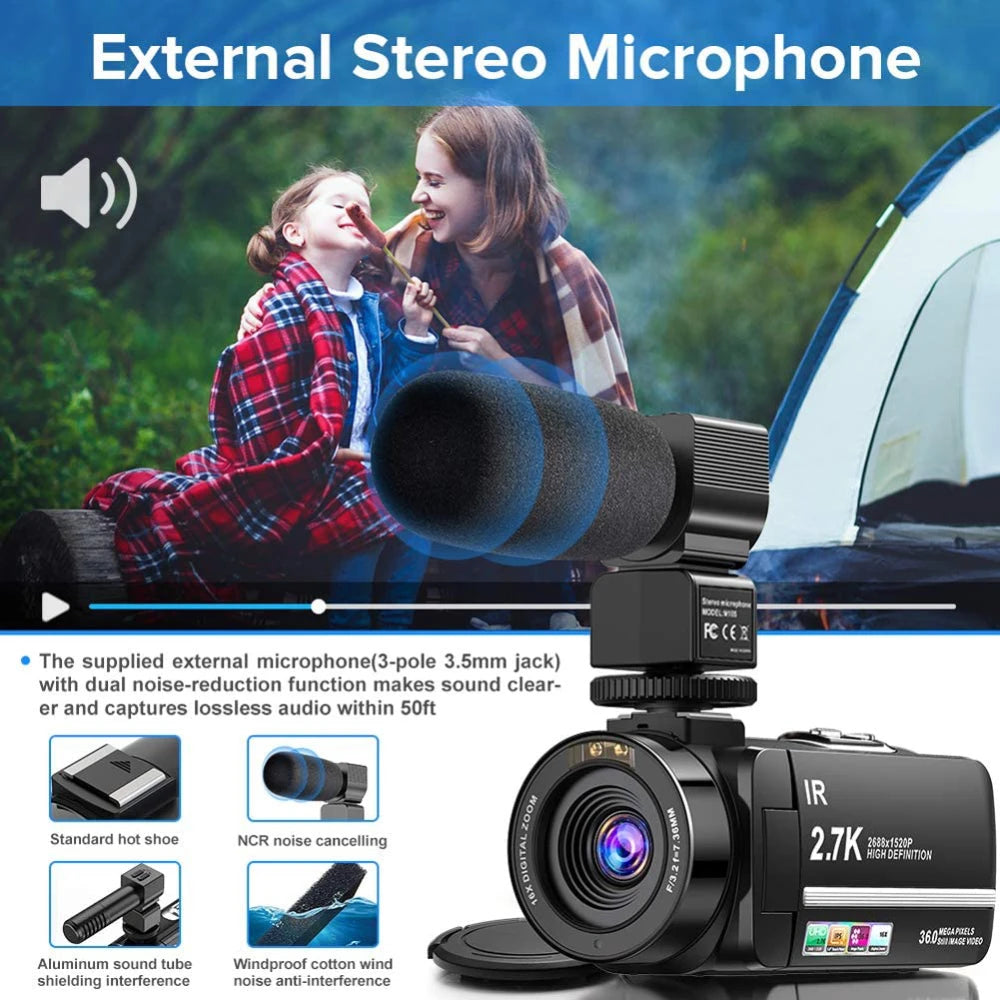 2.7K Vlogging Camcorder Kit (36MP) - PlusGamer