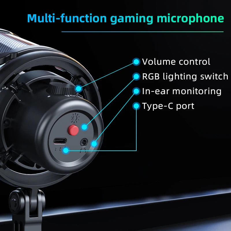 RGB USB Gaming Mic with Touch-Mute & Output - PlusGamer