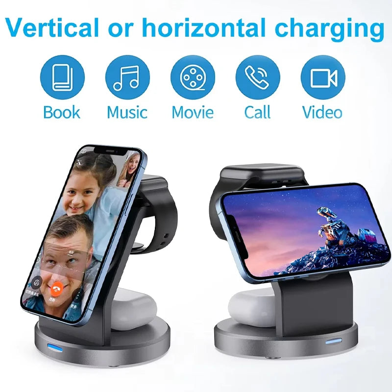 3-in-1 MagSafe Fast Wireless Charging Stand for iPhone, iWatch & AirPods - PlusGamer