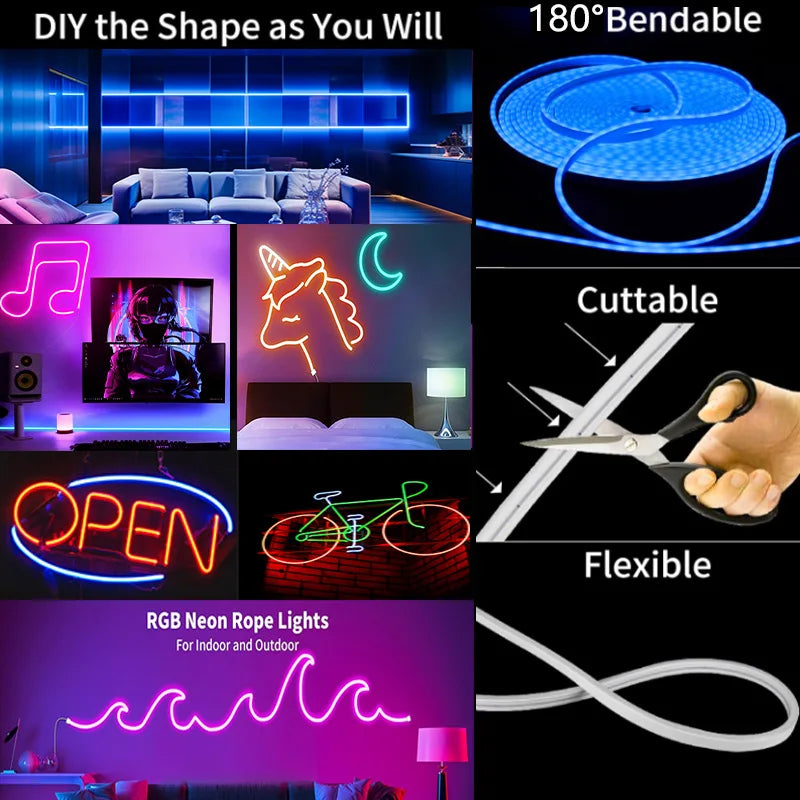APP Control RGB Music Sync Flexible Neon Rope Light - PlusGamer