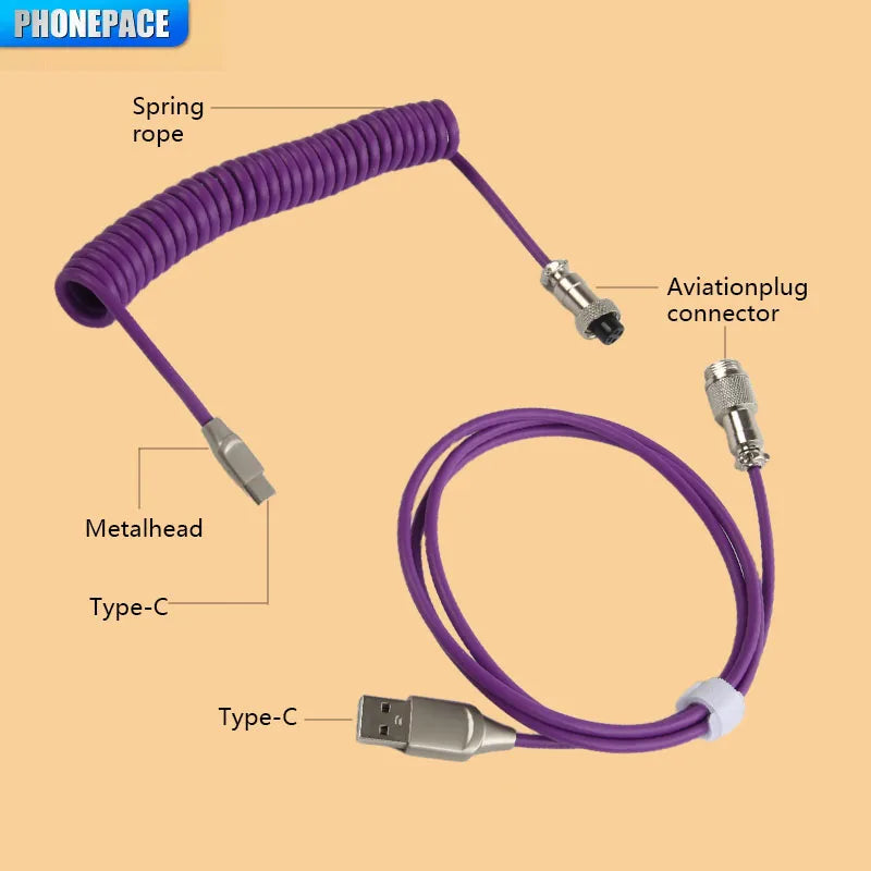 Coiled Type-C Aviator Mechanical Keyboard Cable - PlusGamer
