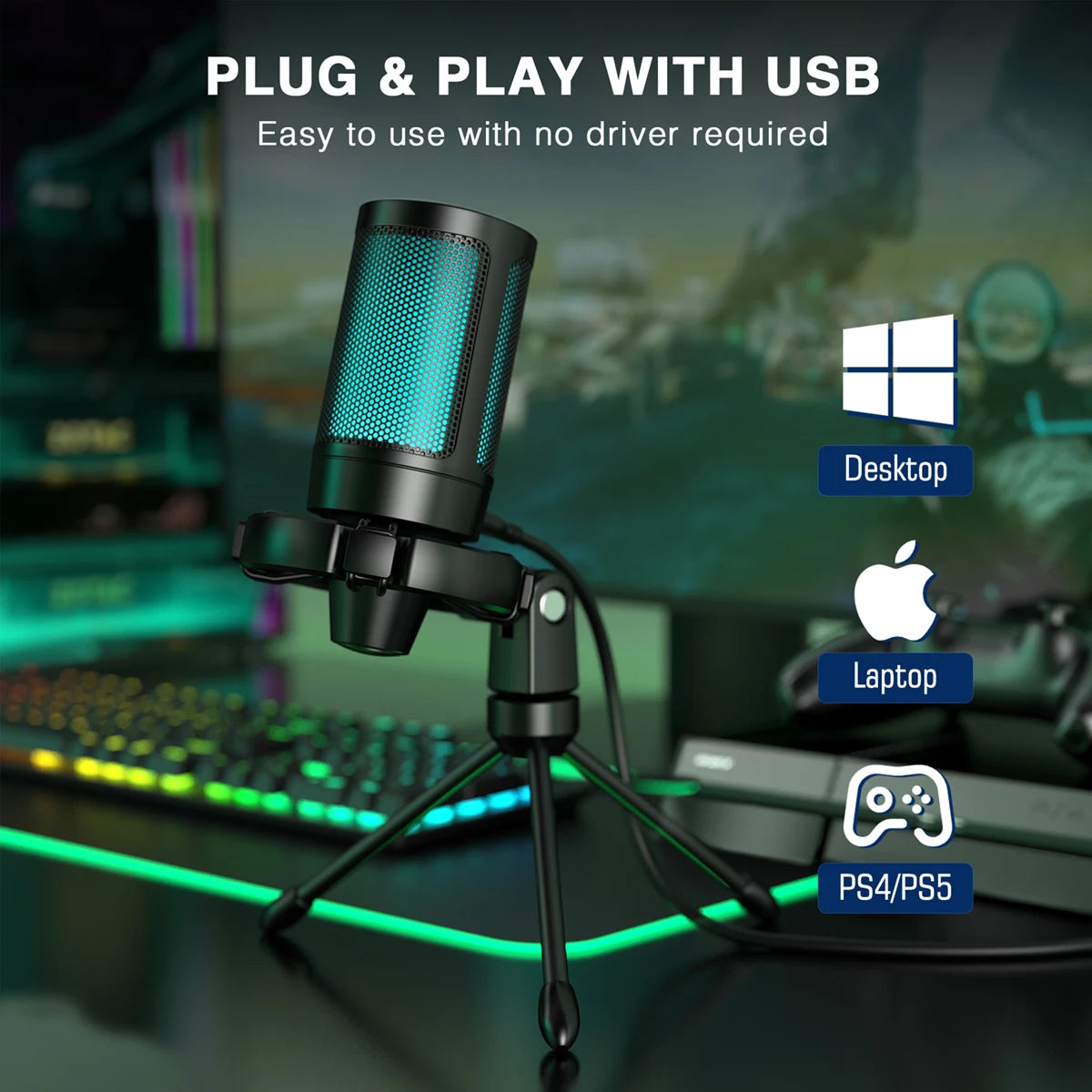 AmpliGame A2 RGB USB Mic - PlusGamer