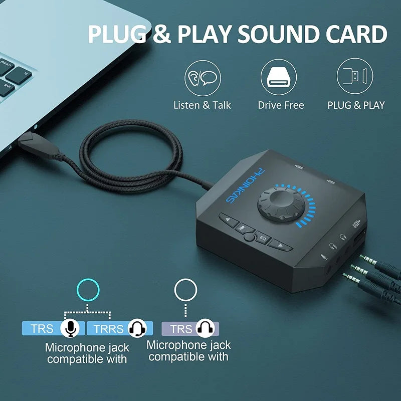 External USB Audio Adapter Sound Card with 3.5mm Interface - PlusGamer