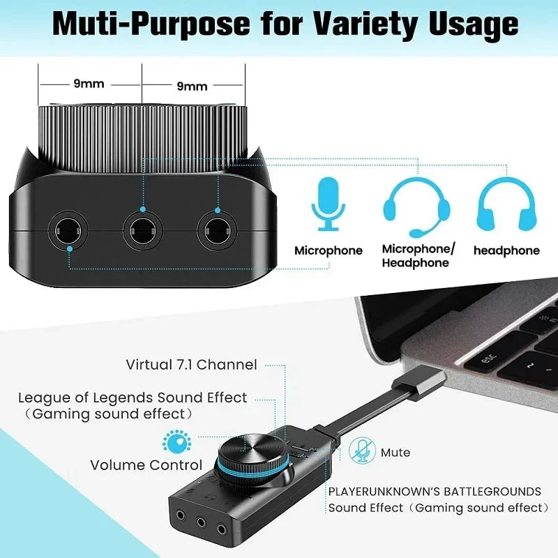7.1 Channel USB Gaming Sound Card Audio Interface - PlusGamer