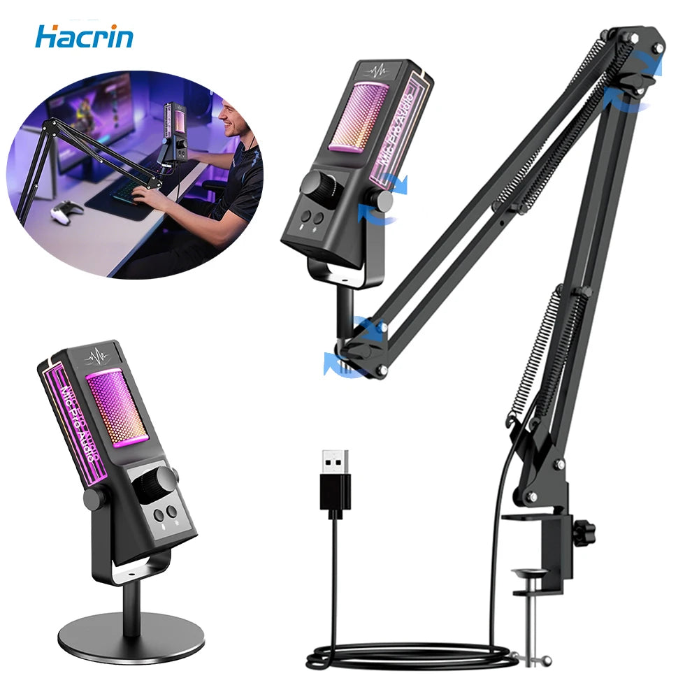 RGB Gaming Mic with Boom Arm & DSP - PlusGamer