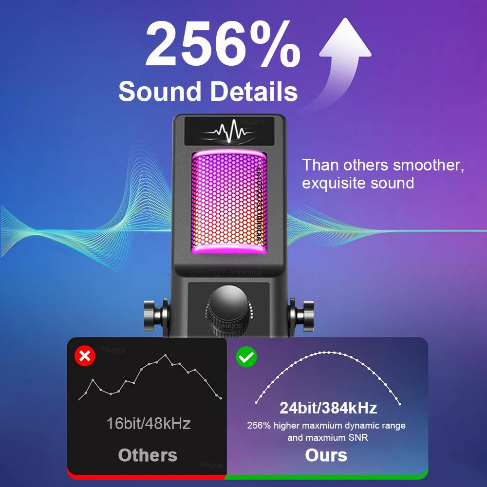 RGB Gaming Mic with Boom Arm & DSP - PlusGamer