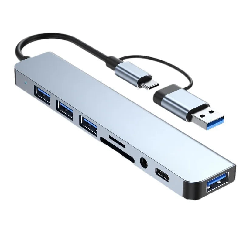 8-in-2 USB & Type-C Hub with Audio Jack - PlusGamer
