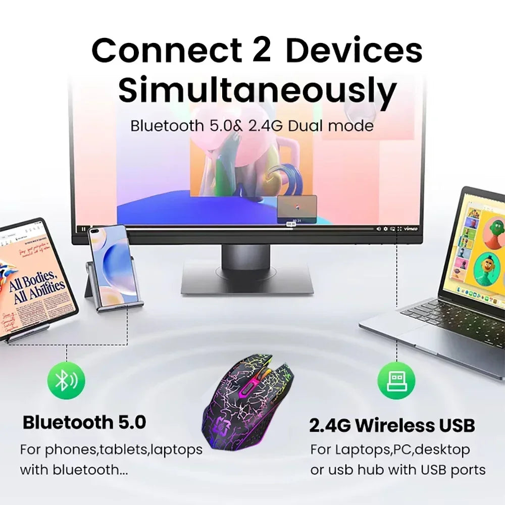 Dual-Mode RGB Silent Wireless Mouse - PlusGamer